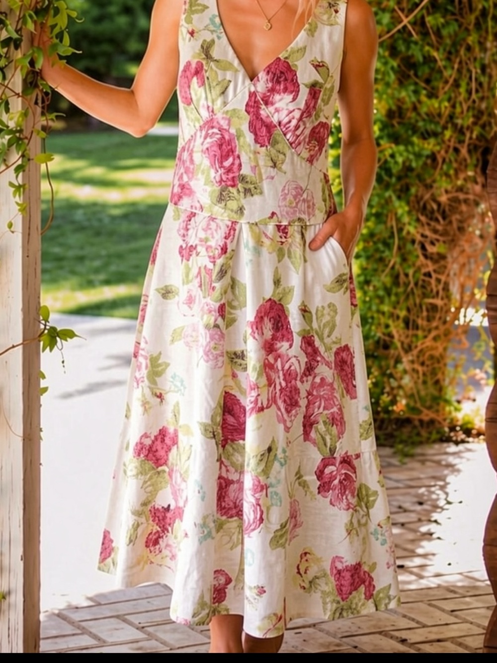 50%off w🩷wVintageMica V-Neck Floral Fit & Flare A-Line Midi Swing Dress 8
